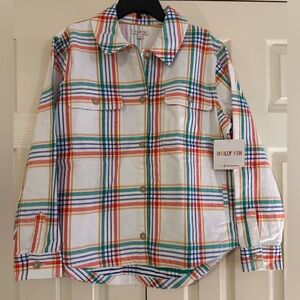 White Multi-Color Plaid Button-Down Shirt